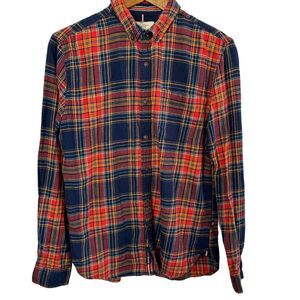 Red + Blue Mid Weight Flannel Button Down Shirt On The Road Size 40/M Slim Fit